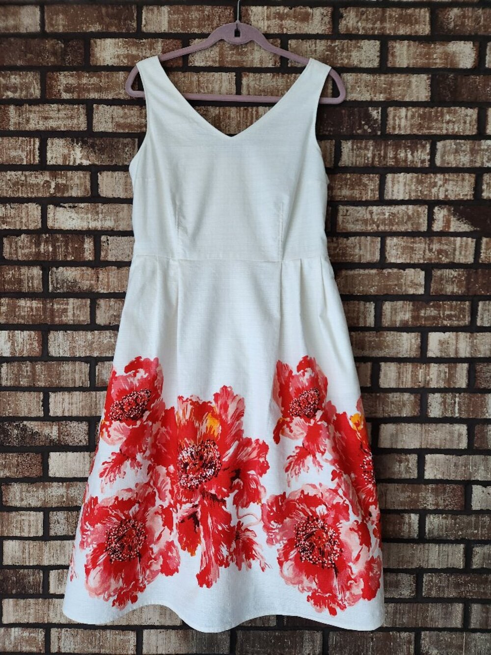 Lands' End Dress Sleeveless Cotton Poppy Print with Pockets Size 12